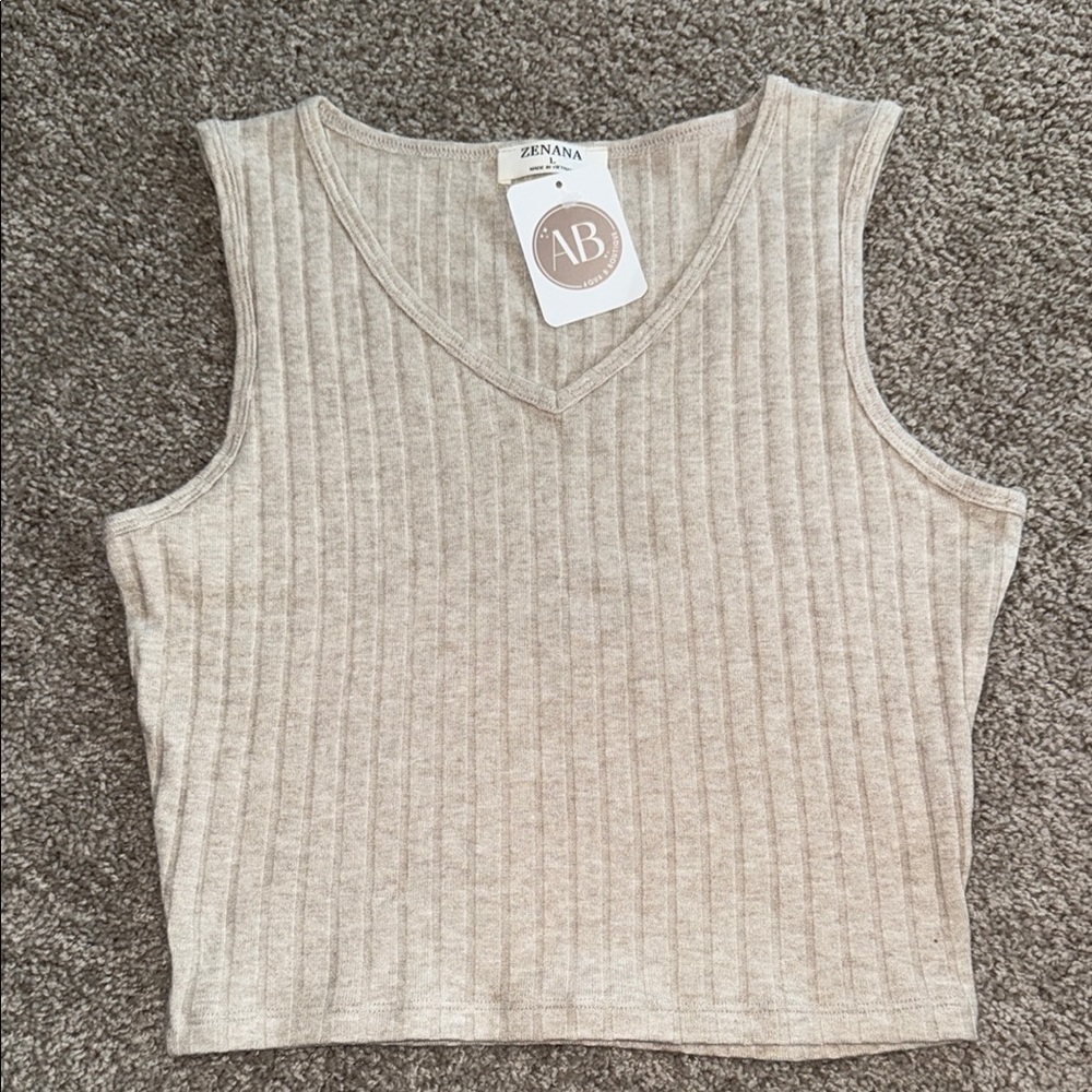 Zenana Outfitters Women's Tan Ribbed Tank Top